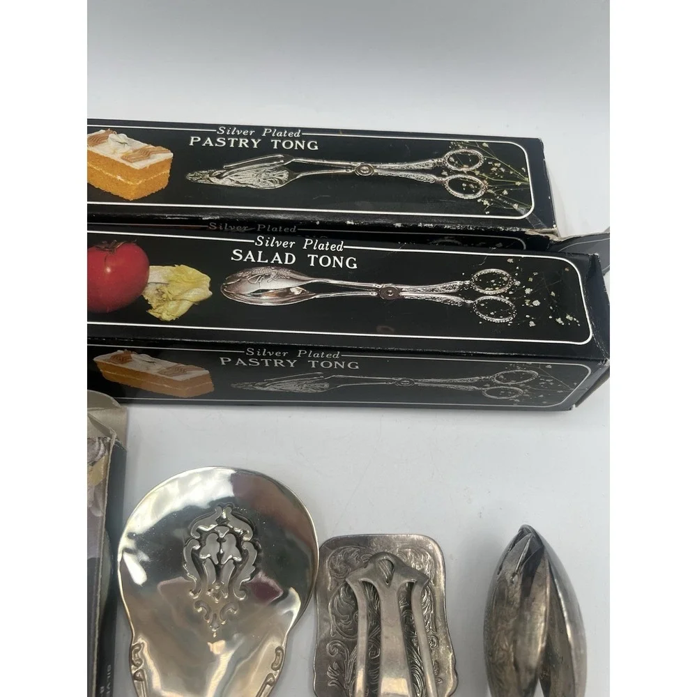 Lot Of 3 Silver Plated Cake &‎ Salad Tongs Spatula Victorian Romantic Ornate